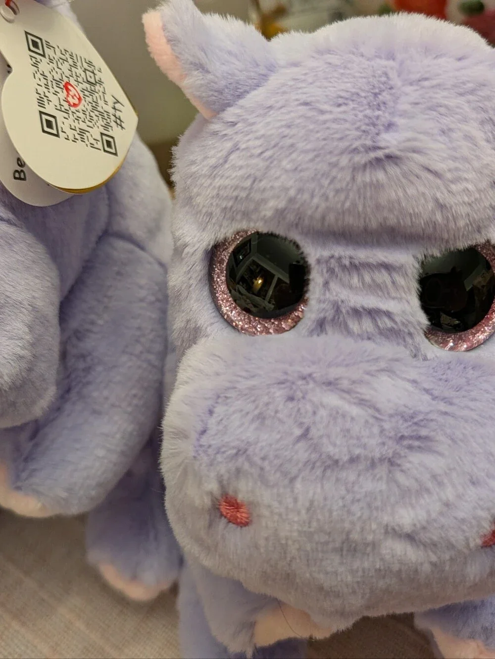 Ty Purple and Pink Hippo Plush - Cute Lilac Beanie Buddy